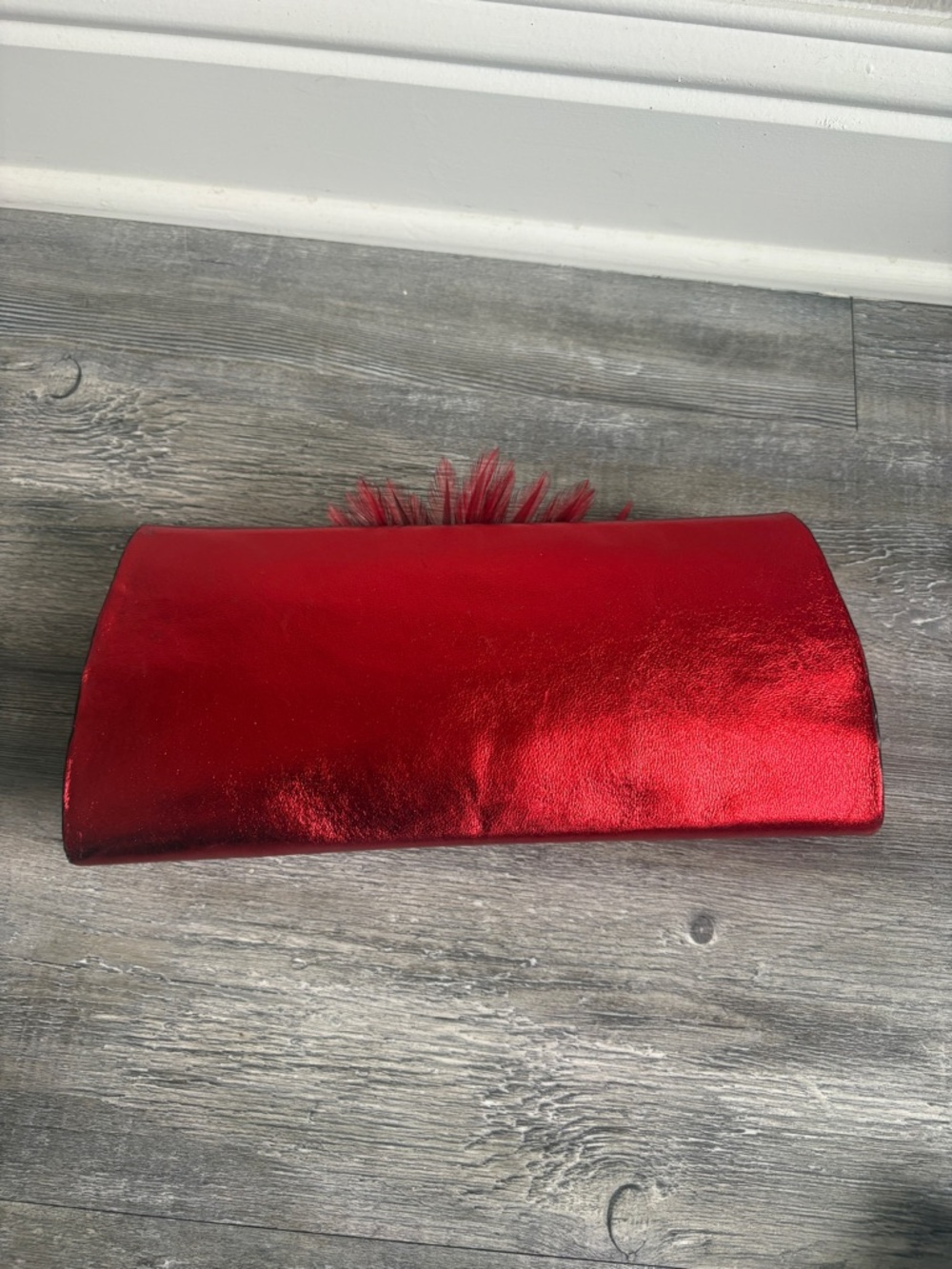 Luxury Handcrafted Metallic Red Leather Clutch - Picture 8 of 13